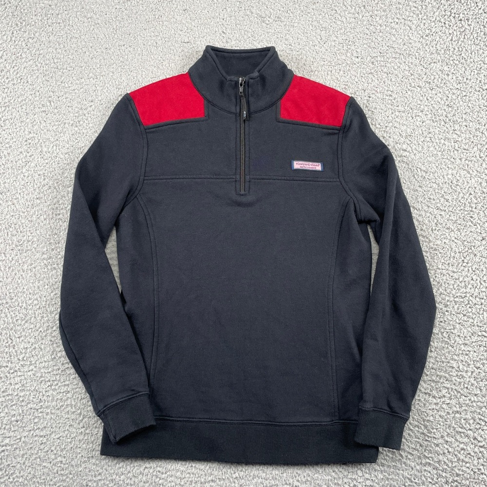Vineyard Vines Pullover Women XXS Black Red 1/4 Zip Sweatshirt Colorblock Cotton